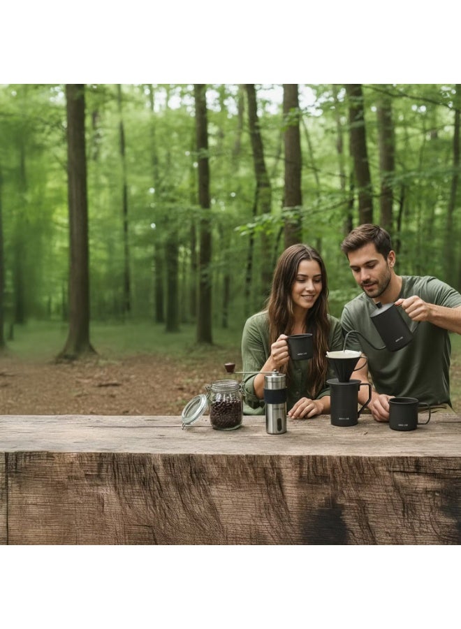 جرين ليون طقم ماكينة قهوة جرين ليون V-60 برو مع غلاية ذات عنق معقوف، 100 فلتر ورقي، ميزان دقيق، قمع تقطير، مطحنة قابلة للتعديل، كوبان من الفولاذ المقاوم للصدأ، حقيبة سفر متضمنة - أسود - Image 5